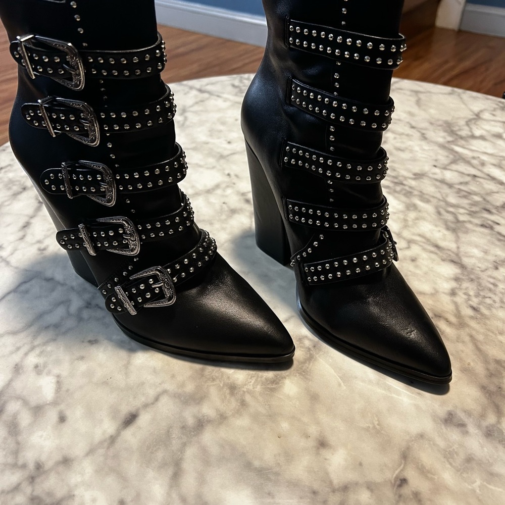 Steve Madden Black Ankle Boots with Silver Buckles - Picture 3 of 10